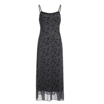 2024 New Elegant Literature And Art French Lazy Retro Style Thin Lace Printed Sling Dress In Summer